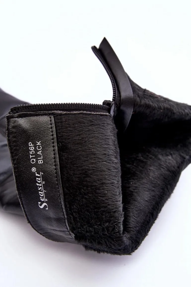 Skórzane Kozaki Na Szpilce Przed Kolano Czarne Serpens