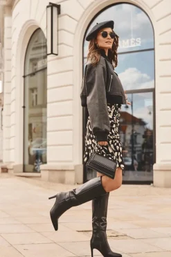 Skórzane Kozaki Na Szpilce Przed Kolano Czarne Serpens