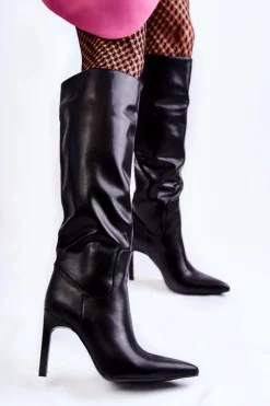 Skórzane Kozaki Na Szpilce Czarne Rissa