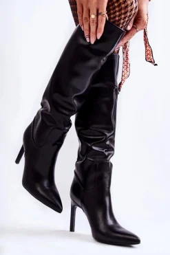Skórzane Kozaki Na Szpilce Czarne Rissa