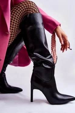 Skórzane Kozaki Na Szpilce Czarne Rissa