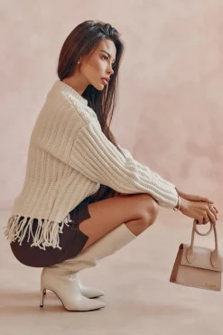 Skórzane Kozaki Na Szpilce Beżowe Rissa