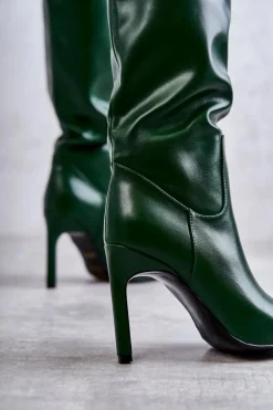 Skórzane Kozaki Na Szpilce Zielone Rissa