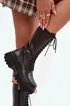 Skórzane Kozaki Ocieplane Na Platformie Artiker 57C2282 Czarne