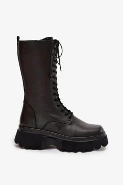 Skórzane Kozaki Ocieplane Na Platformie Artiker 57C2282 Czarne