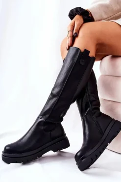 Skórzane Kozaki Ocieplane Czarne Panaris