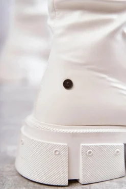 Skórzane Kozaki Za Kolano Na Płaskim Obcasie GOE KK2N4022 Białe