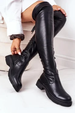 Skórzane Kozaki Za Kolano Czarne Selina