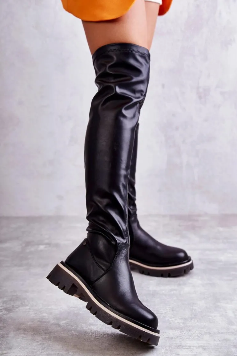 Skórzane Kozaki Za Kolano GOE KK2N4024 Czarne