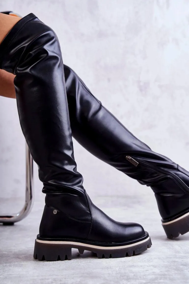 Skórzane Kozaki Za Kolano GOE KK2N4024 Czarne