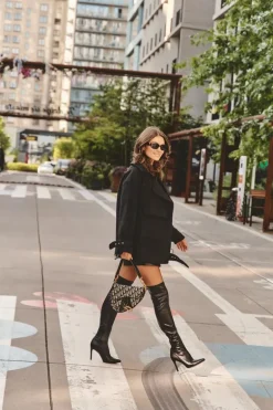 Skórzane Kozaki Za Kolano Na Szpilce Czarne Zolno