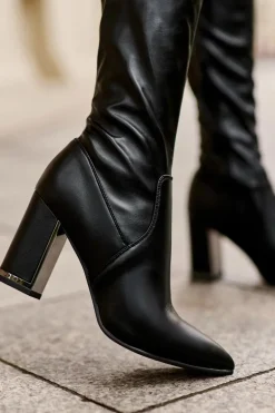 Skórzane Kozaki Za Kolano Na Słupku Czarne Amalitas