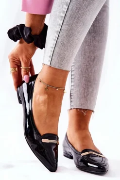 Skórzane Lakierowane Baleriny Monnari 0160-020 Czarne