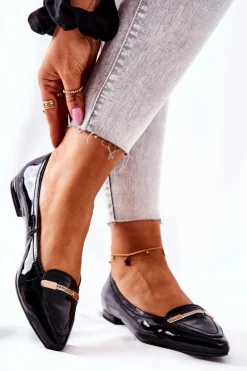 Skórzane Lakierowane Baleriny Monnari 0160-020 Czarne