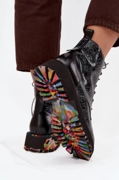 Skórzane Lakierowane Botki Damskie Artiker 57C0065 Szare