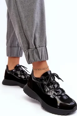Skórzane Lakierowane Buty Sportowe Damskie M01/2 Zazoo Czarne
