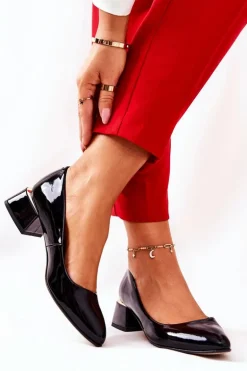 Skórzane Lakierowane Czółenka Lewski 3118 Czarne