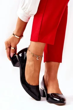 Skórzane Lakierowane Czółenka Lewski 3118 Czarne