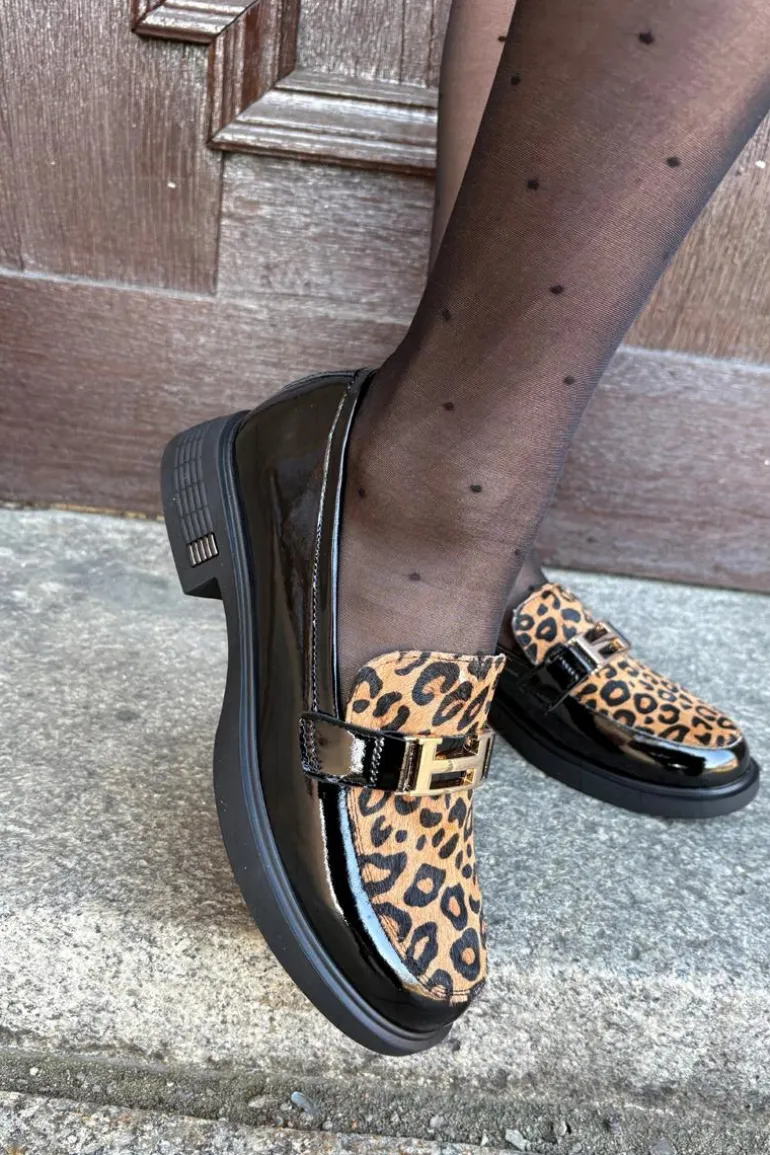 Skórzane Lakierowane Mokasyny Panterka Vinceza 66790 Czarne