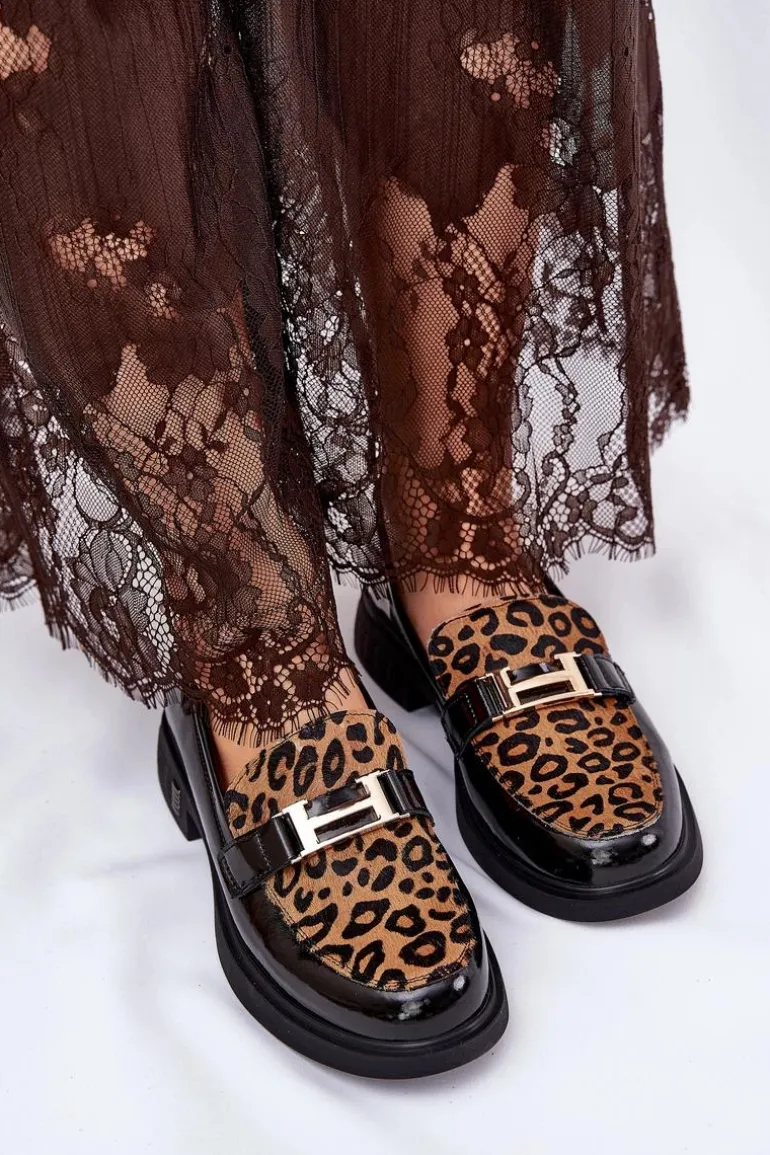 Skórzane Lakierowane Mokasyny Panterka Vinceza 66790 Czarne