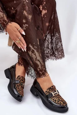 Skórzane Lakierowane Mokasyny Panterka Vinceza 66790 Czarne