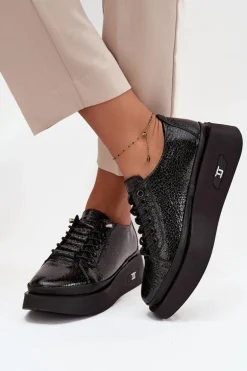 Skórzane Lakierowane Półbuty Damskie Na Platformie Artiker 57C2041 Czarne