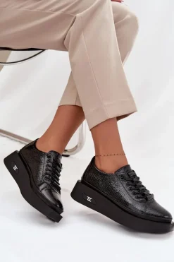 Skórzane Lakierowane Półbuty Damskie Na Platformie Artiker 57C2041 Czarne