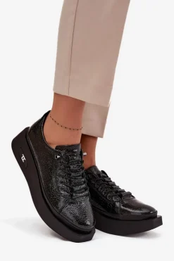 Skórzane Lakierowane Półbuty Damskie Na Platformie Artiker 57C2041 Czarne