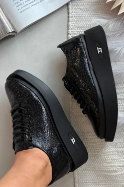 Skórzane Lakierowane Półbuty Damskie Na Platformie Artiker 57C2041 Czarne