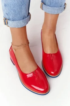 Skórzane Lakierowane Półbuty Maciejka 05035-08 Czerwone