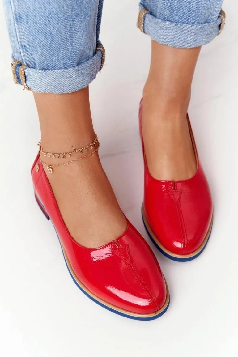 Skórzane Lakierowane Półbuty Maciejka 05035-08 Czerwone
