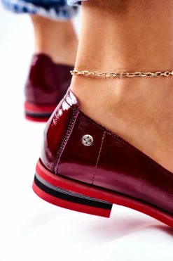 Skórzane Lakierowane Półbuty Maciejka 05035-23 Bordowe