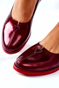 Skórzane Lakierowane Półbuty Maciejka 05035-23 Bordowe