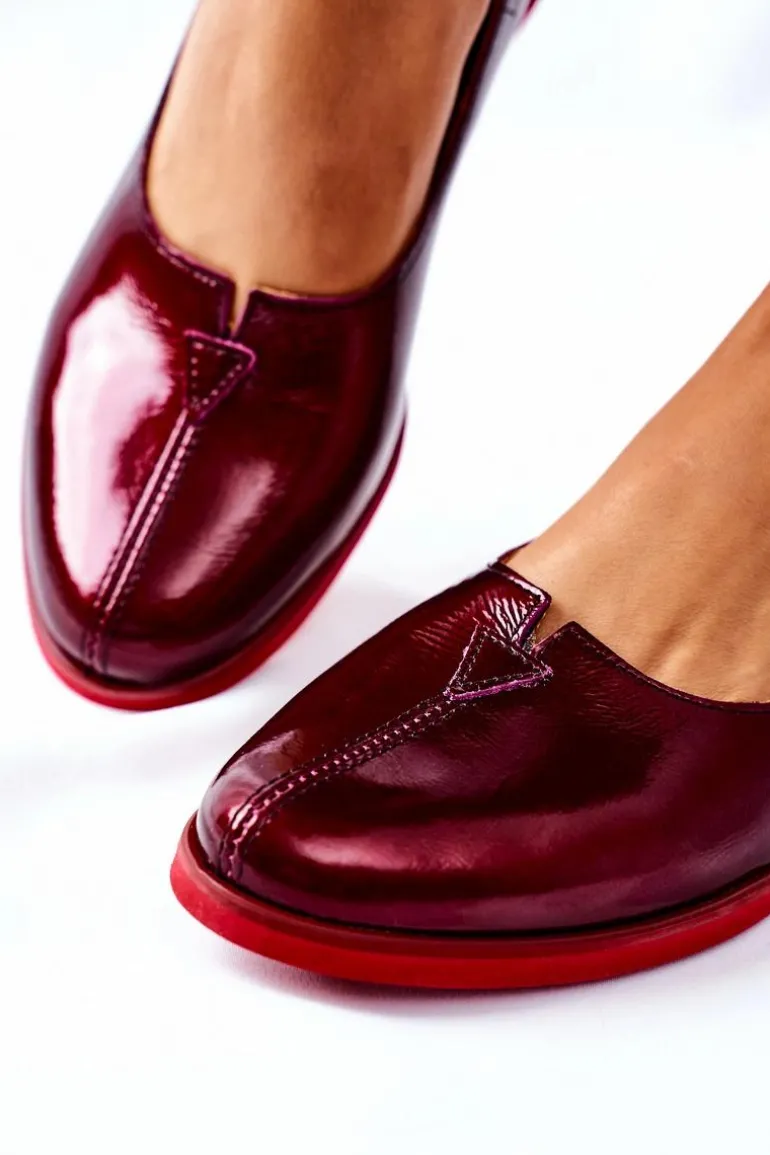 Skórzane Lakierowane Półbuty Maciejka 05035-23 Bordowe