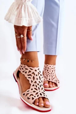 Skórzane Lekkie Ażurowe Sandały Różowe Alima