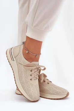 Skórzane Lekkie Półbuty Damskie Artiker 54C1759 Beżowe