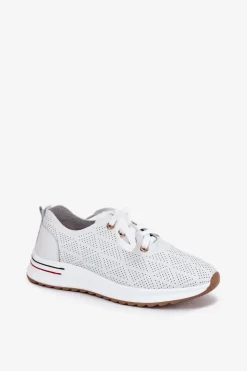 Skórzane Lekkie Półbuty Damskie Artiker 54C1758 Białe