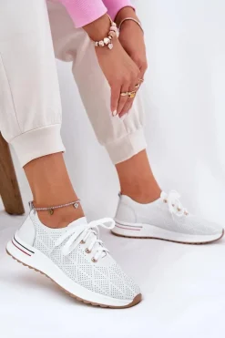 Skórzane Lekkie Półbuty Damskie Artiker 54C1758 Białe