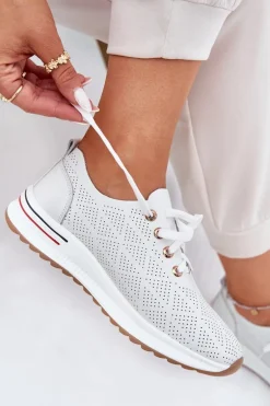 Skórzane Lekkie Półbuty Damskie Artiker 54C1758 Białe