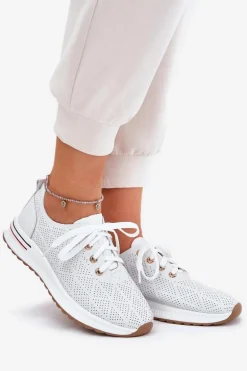 Skórzane Lekkie Półbuty Damskie Artiker 54C1758 Białe