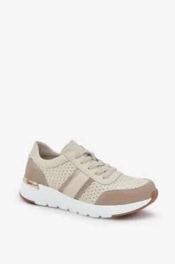 Skórzane Lekkie Sneakersy Buty Sportowe Damskie Beżowe Norlexia