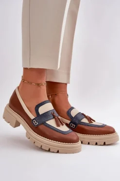 Skórzane Mokasyny Damskie Brązowe Laura Messi 2835