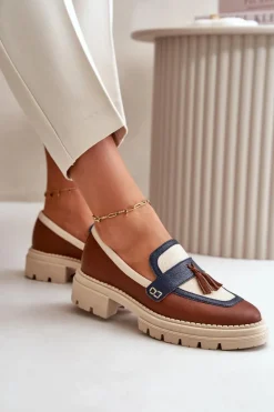 Skórzane Mokasyny Damskie Brązowe Laura Messi 2835