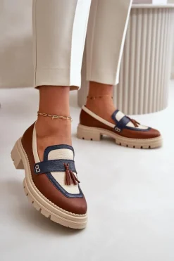 Skórzane Mokasyny Damskie Brązowe Laura Messi 2835