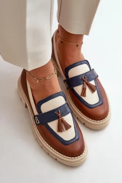 Skórzane Mokasyny Damskie Brązowe Laura Messi 2835