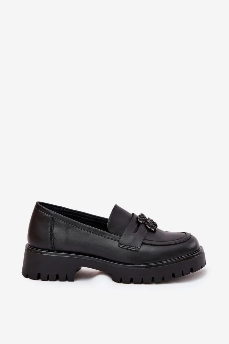 Skórzane Mokasyny Damskie Z Przypinką Miś Vinceza 18109 Czarne