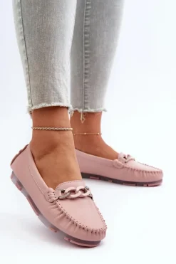 Skórzane Mokasyny Damskie Z Ozdobą Różowe S.Barski LR339