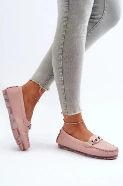 Skórzane Mokasyny Damskie Z Ozdobą Różowe S.Barski LR339