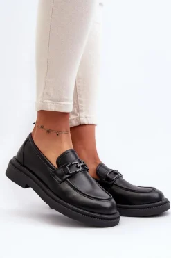 Skórzane Mokasyny Damskie Czarne Keelana