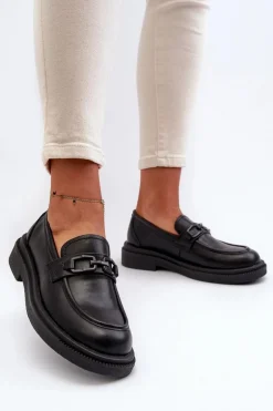 Skórzane Mokasyny Damskie Czarne Keelana